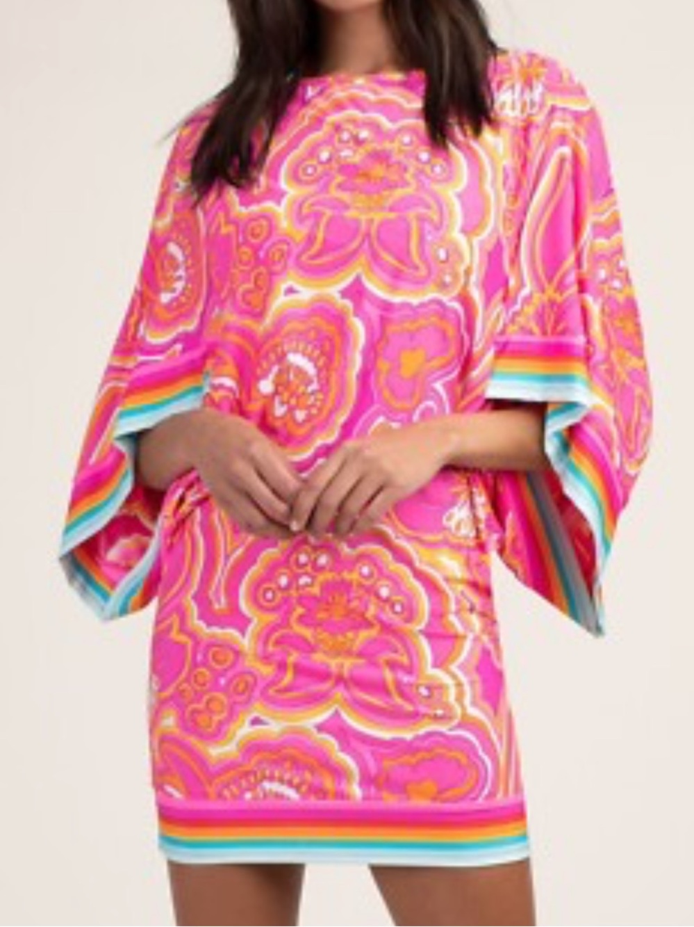 Trina Turk Morning Sunrise Pink Swirl Print Swim Coverup Tunic Dress Large